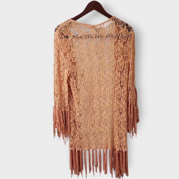 BKE Buckle Floral Crochet Lace Frill Cardigan Top Orange Sz Small Boho Western - Picture 7 of 14